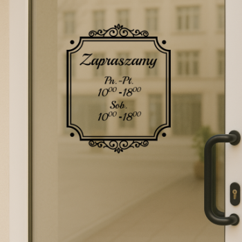 Naklejka z godzinami otwarcia – elegancka ramka, ozdobny styl